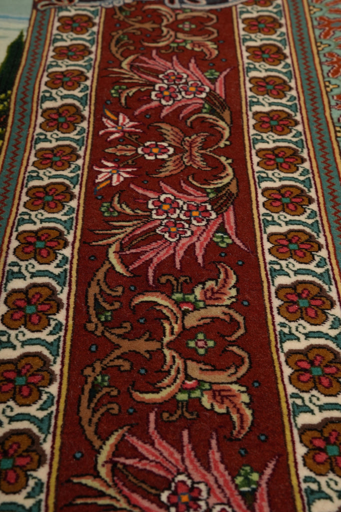 6.6 x 10 High End One of a Kind Authentic Iran Pictorial Persian Rug Wool and Silk 500+ KPSI - view 13