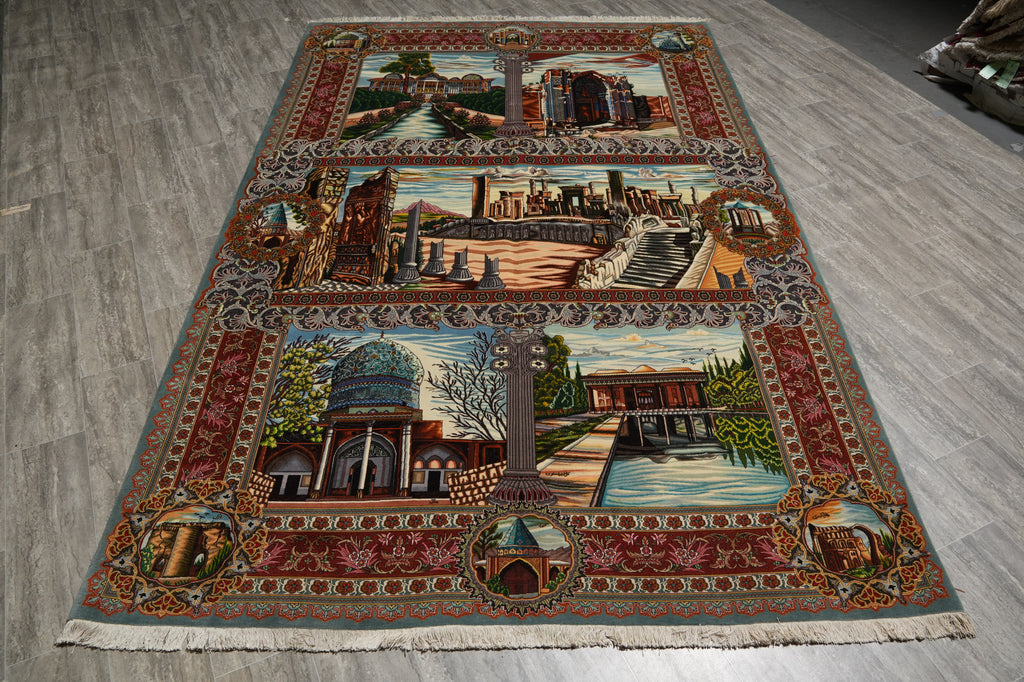 6.6 x 10 High End One of a Kind Authentic Iran Pictorial Persian Rug Wool and Silk 500+ KPSI - view 3