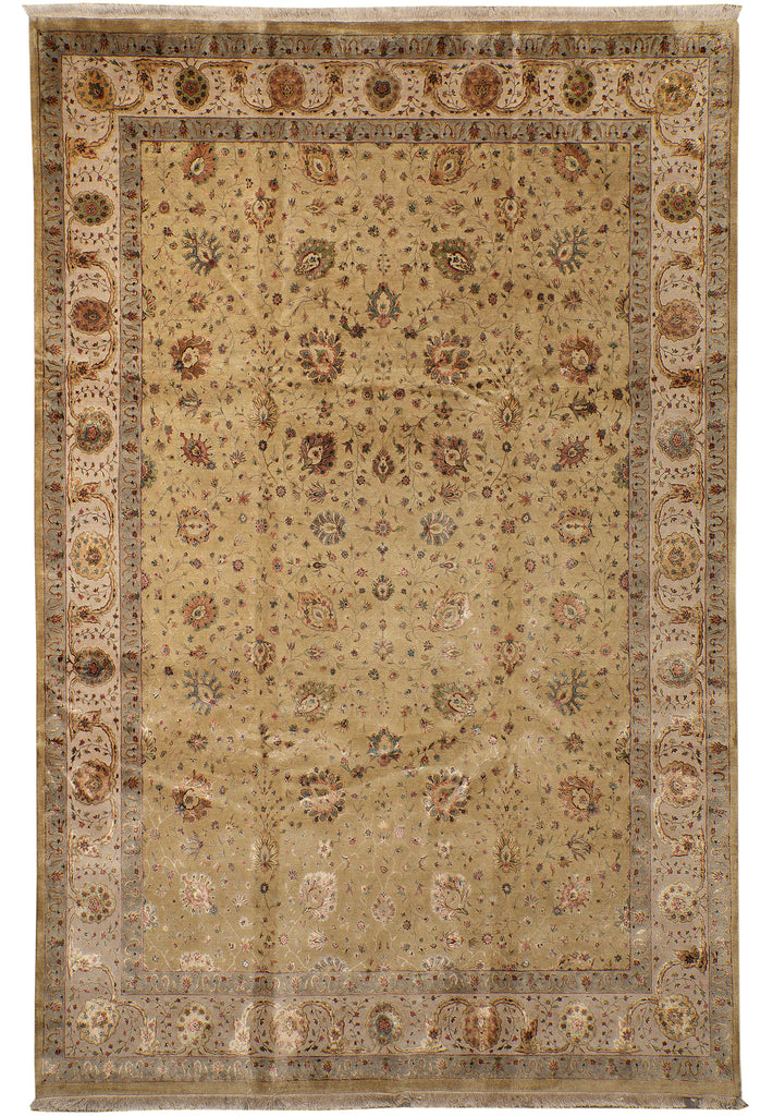 9 x 12.10 Neutral  Silk Rich Tribal Fine Wool Oushak Rug