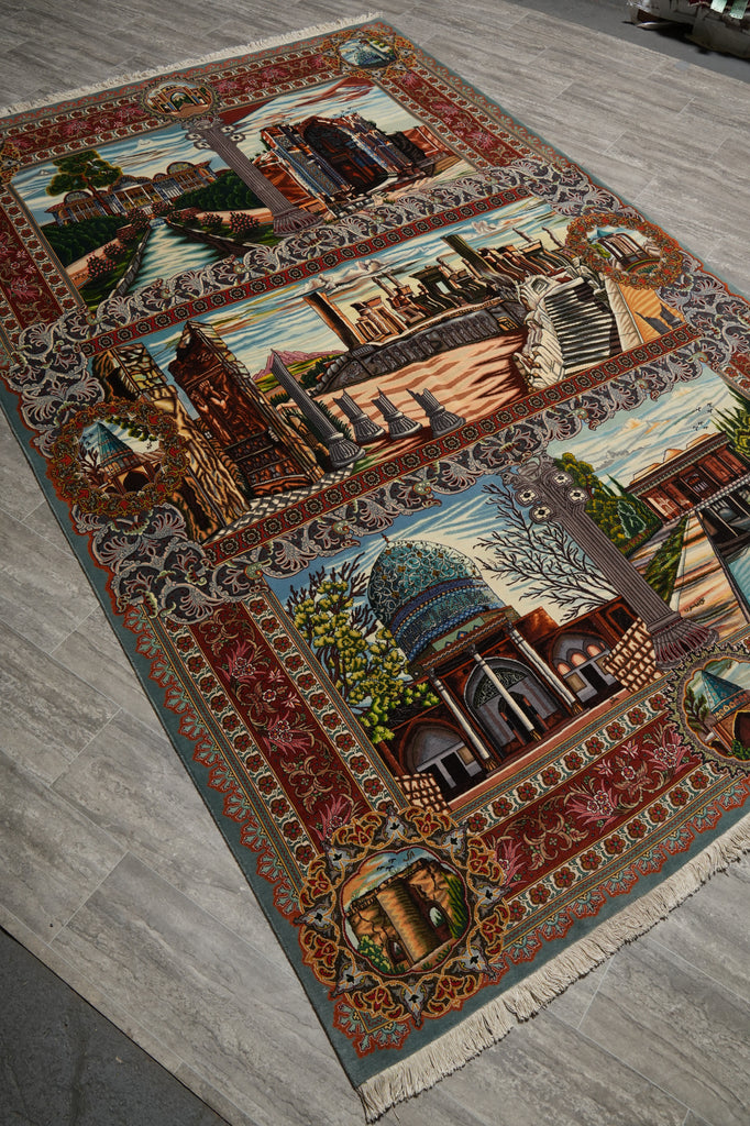 6.6 x 10 High End One of a Kind Authentic Iran Pictorial Persian Rug Wool and Silk 500+ KPSI - view 5