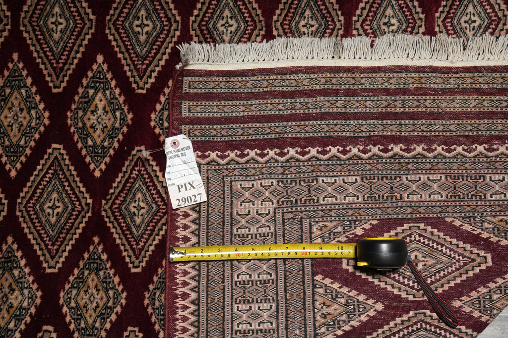 4.3 x 6.5 Hand-Knotted Jaldar Bokhara Geometric Rug Burgundy #PIX-29027