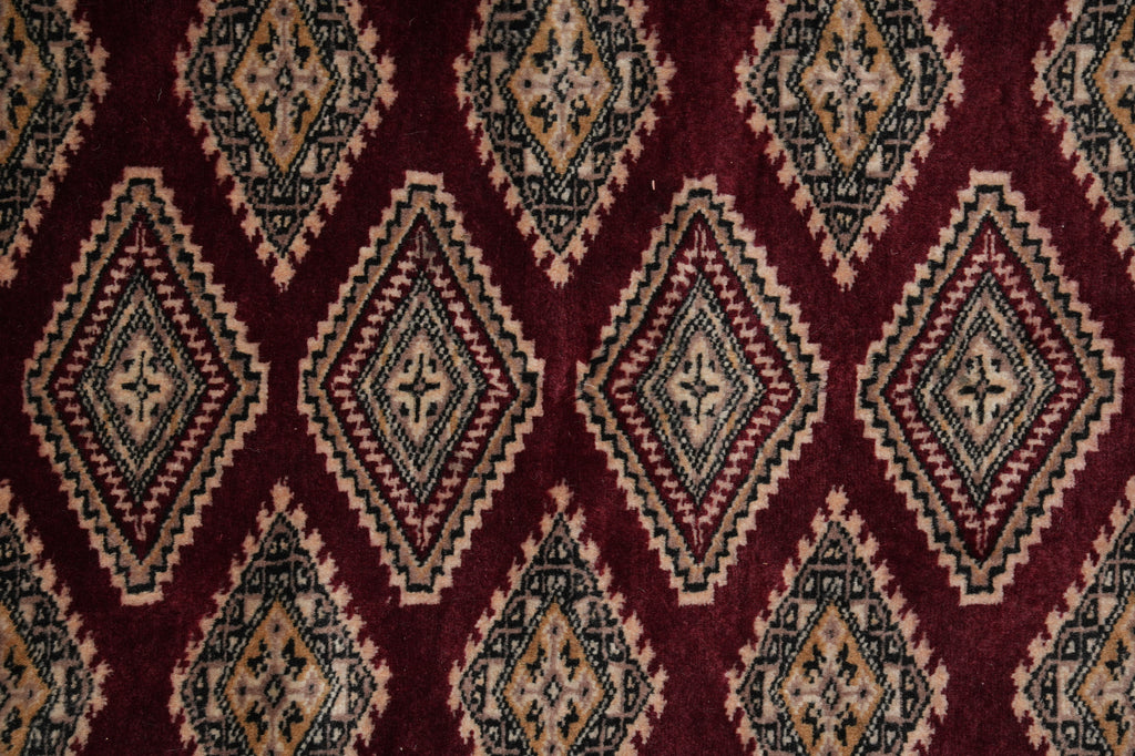4.3 x 6.5 Hand-Knotted Jaldar Bokhara Geometric Rug Burgundy #PIX-29027