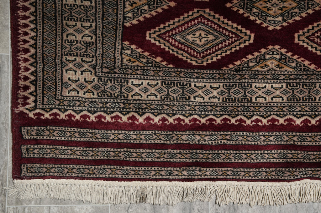 4.3 x 6.5 Hand-Knotted Jaldar Bokhara Geometric Rug Burgundy #PIX-29027