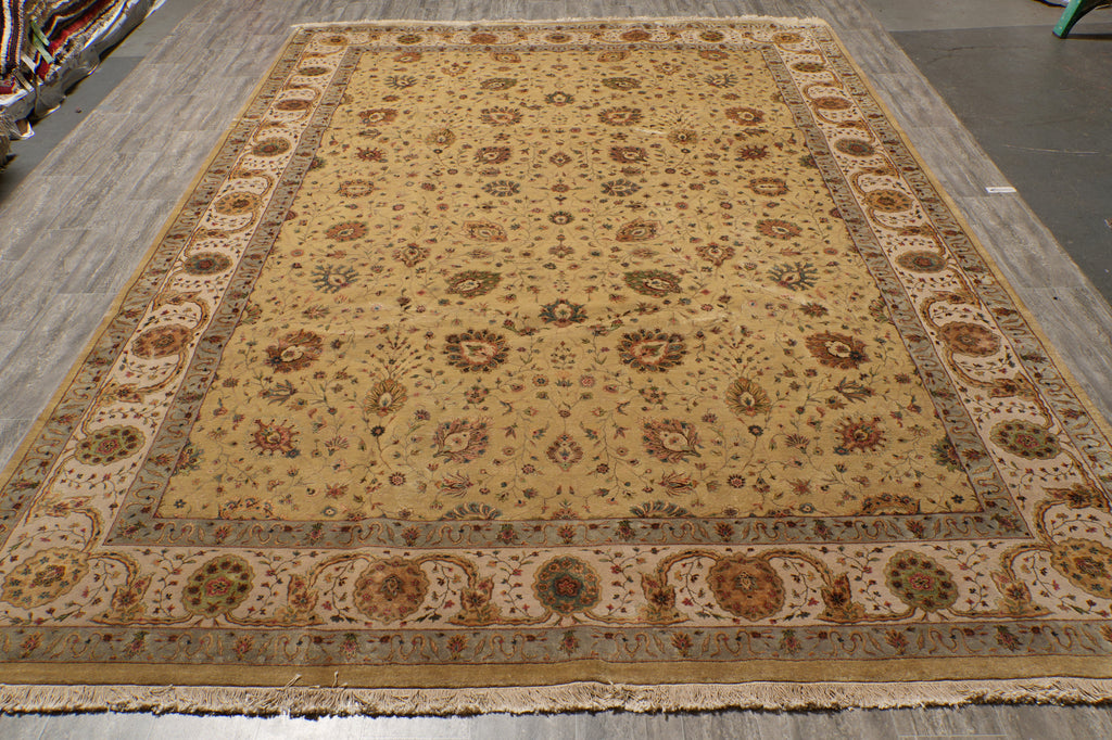 9 x 12.10 Neutral  Silk Rich Tribal Fine Wool Oushak Rug