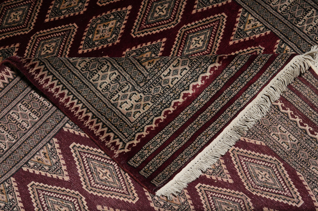 4.3 x 6.5 Hand-Knotted Jaldar Bokhara Geometric Rug Burgundy #PIX-29027