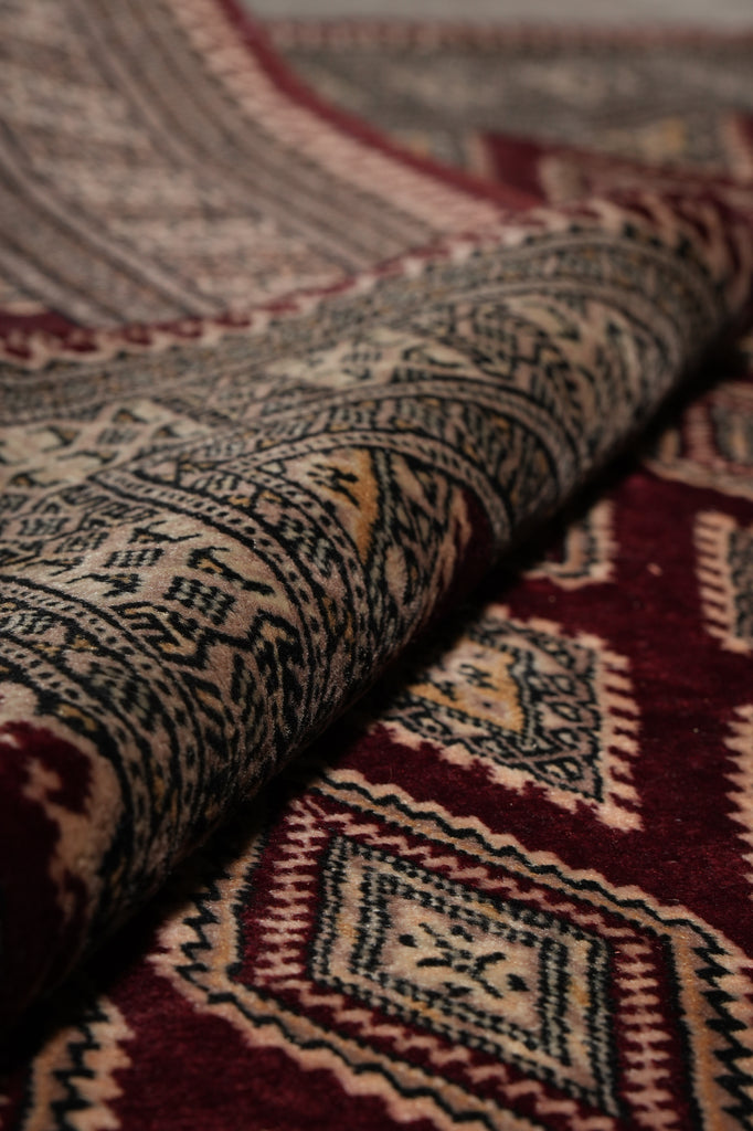 4.3 x 6.5 Hand-Knotted Jaldar Bokhara Geometric Rug Burgundy #PIX-29027