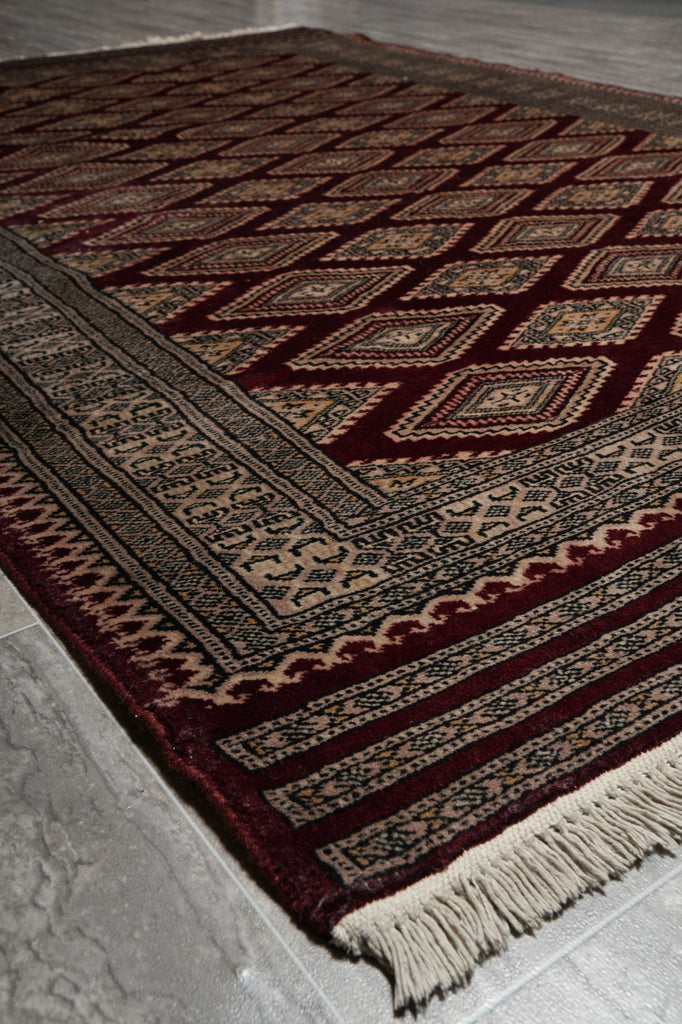 4.3 x 6.5 Hand-Knotted Jaldar Bokhara Geometric Rug Burgundy #PIX-29027