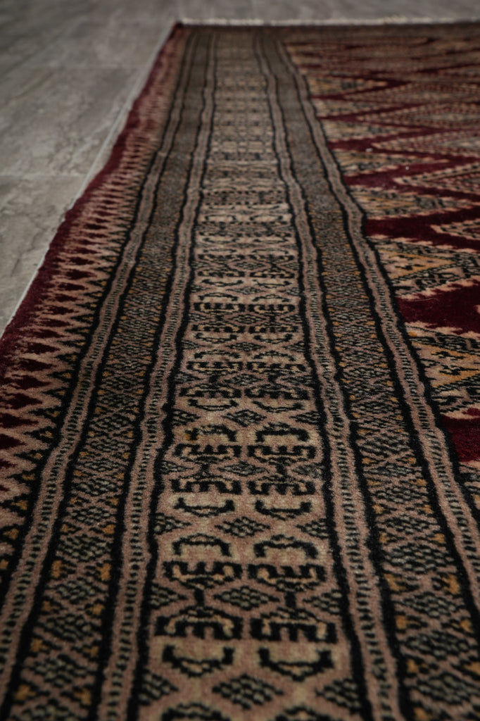 4.3 x 6.5 Hand-Knotted Jaldar Bokhara Geometric Rug Burgundy #PIX-29027