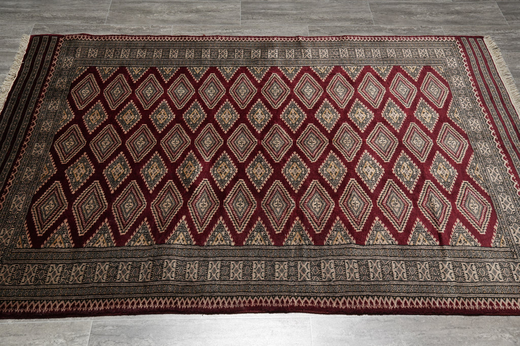 4.3 x 6.5 Hand-Knotted Jaldar Bokhara Geometric Rug Burgundy #PIX-29027