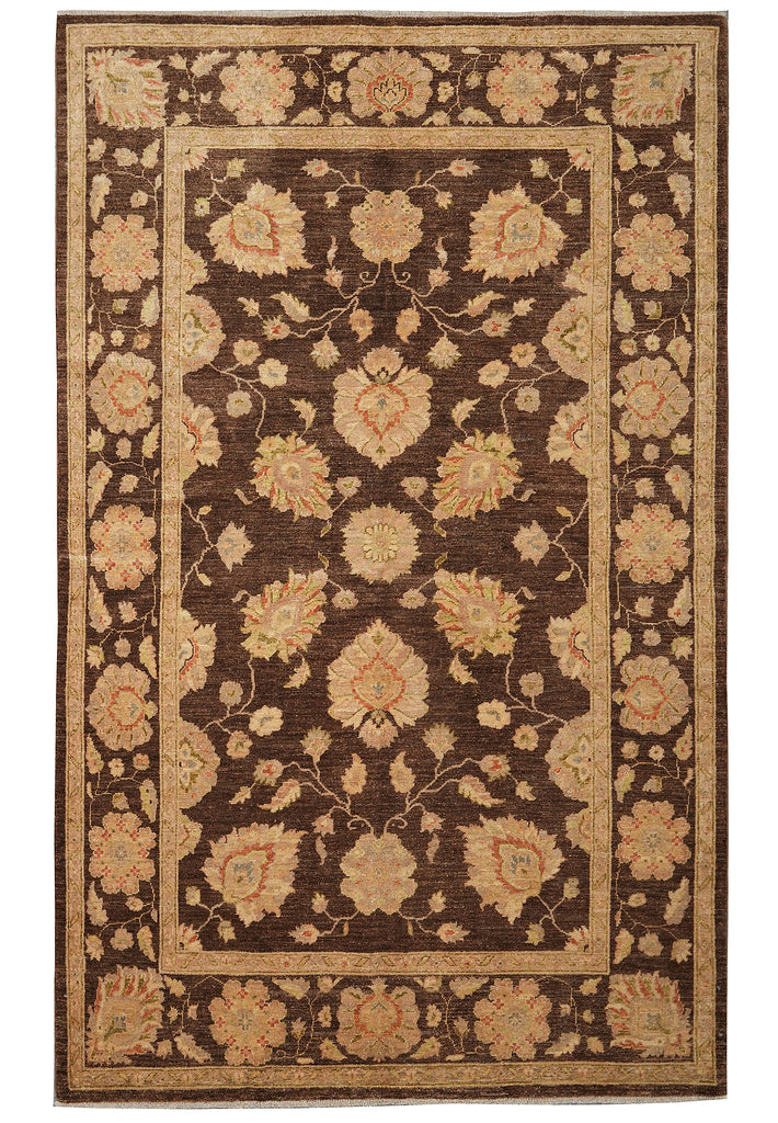 5.5 x 9 Chocolate Brown Hand-Knotted Zigler Chobi Peshawar Rug #PIX-17353