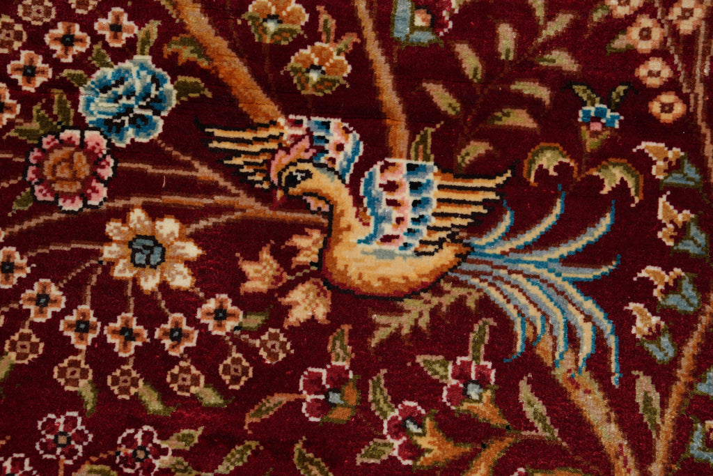 3 x 5 Bamboo Silk Carpet Tree of Life Burgundy Hanging Rug #PIX-55246