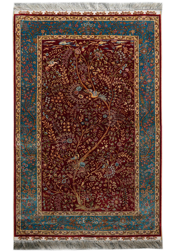 3 x 5 Bamboo Silk Carpet Tree of Life Burgundy Hanging Rug