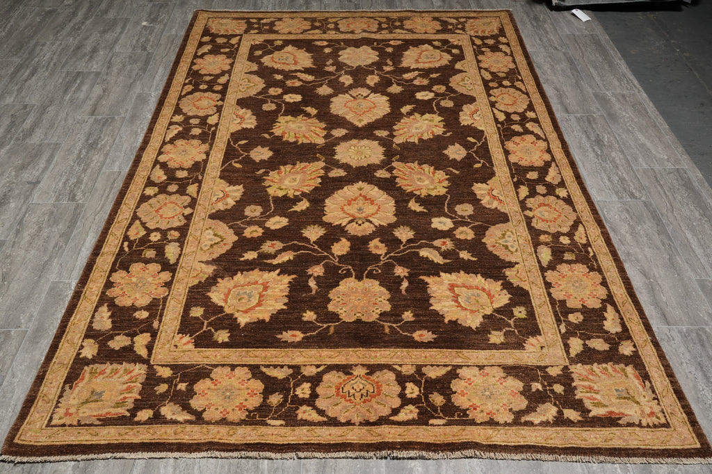 5.5 x 9 Chocolate Brown Hand-Knotted Zigler Chobi Peshawar Rug #PIX-17353