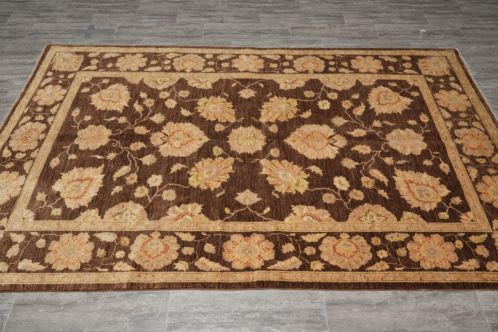 5.5 x 9 Chocolate Brown Hand-Knotted Zigler Chobi Peshawar Rug #PIX-17353