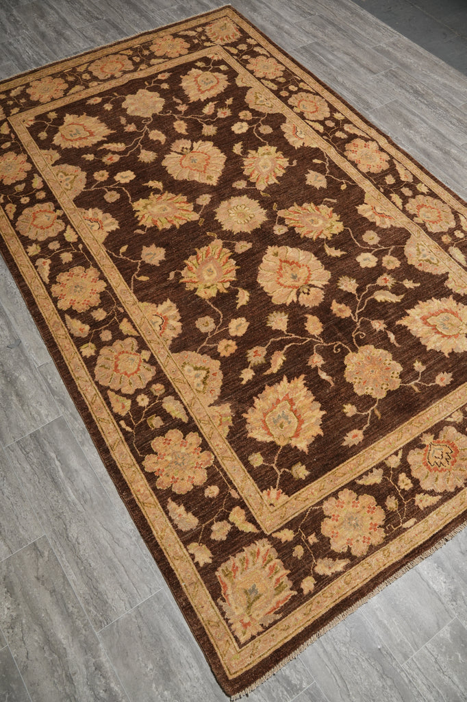 5.5 x 9 Chocolate Brown Hand-Knotted Zigler Chobi Peshawar Rug #PIX-17353