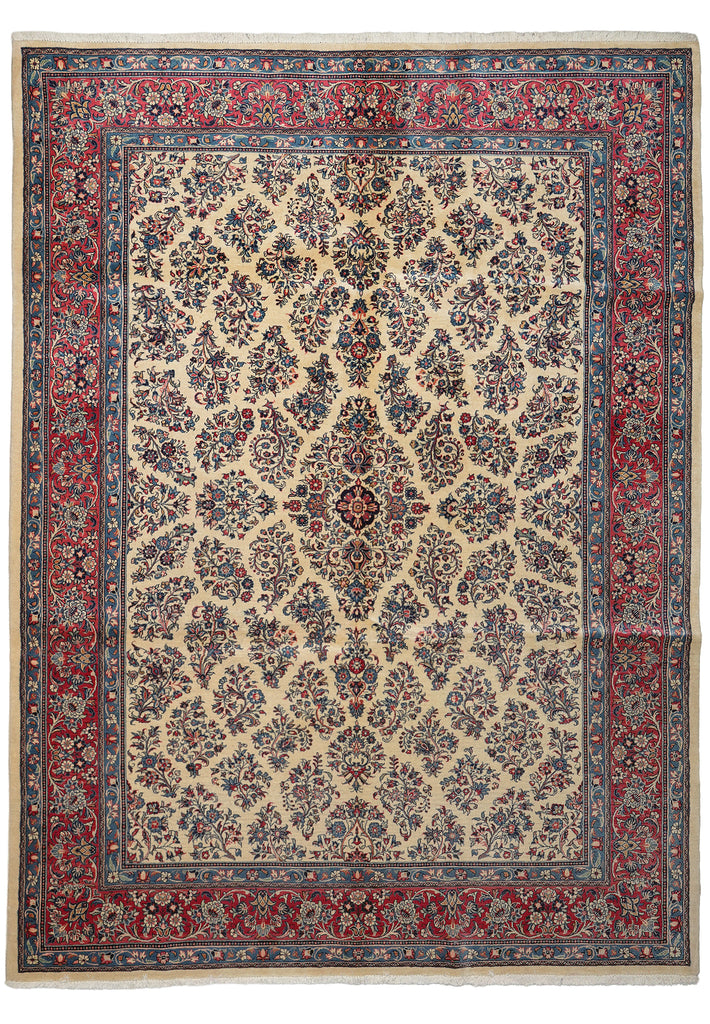 7 x 9.8 Ivory Fine Wool Persian Sarouk Rug