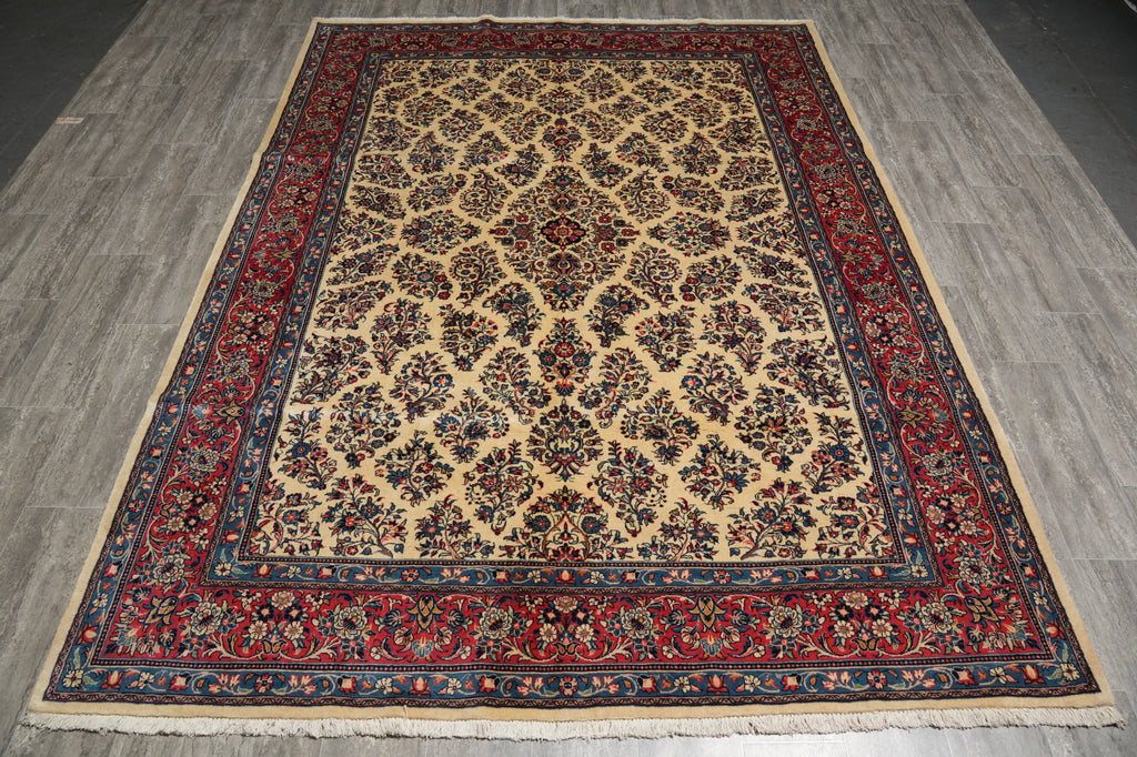 7 x 9.8 Ivory Fine Wool Persian Sarouk Rug - view 3