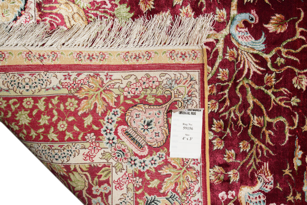 4 x 3  Scenery Trees Birds Deers Bamboo Silk Rug #PIX-59156