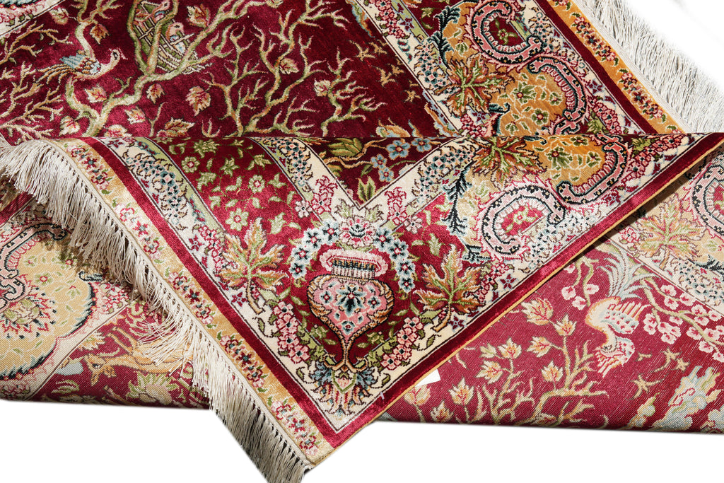 4 x 3  Scenery Trees Birds Deers Bamboo Silk Rug #PIX-59156