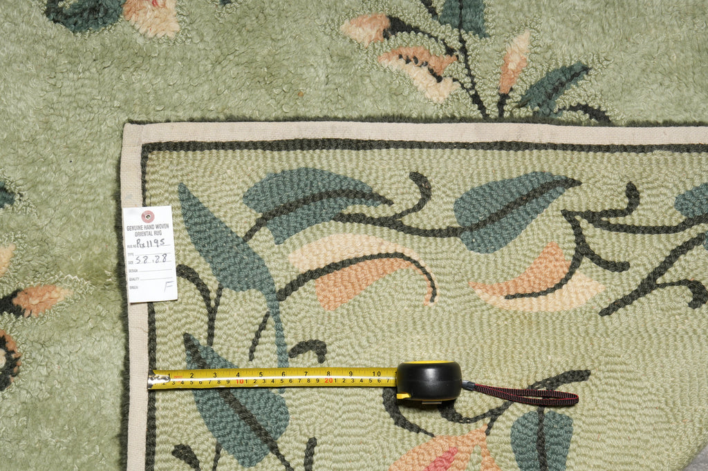 5.8 x 8.8 Green French Aubusson Hooked Rug #PIX-1195