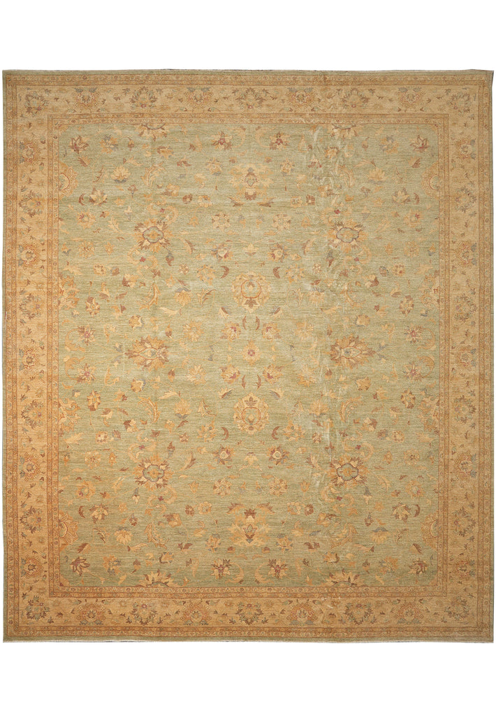 16.10 x 19.7 Large Squarish Zigler Chobi Peshawar Rug Light Green 