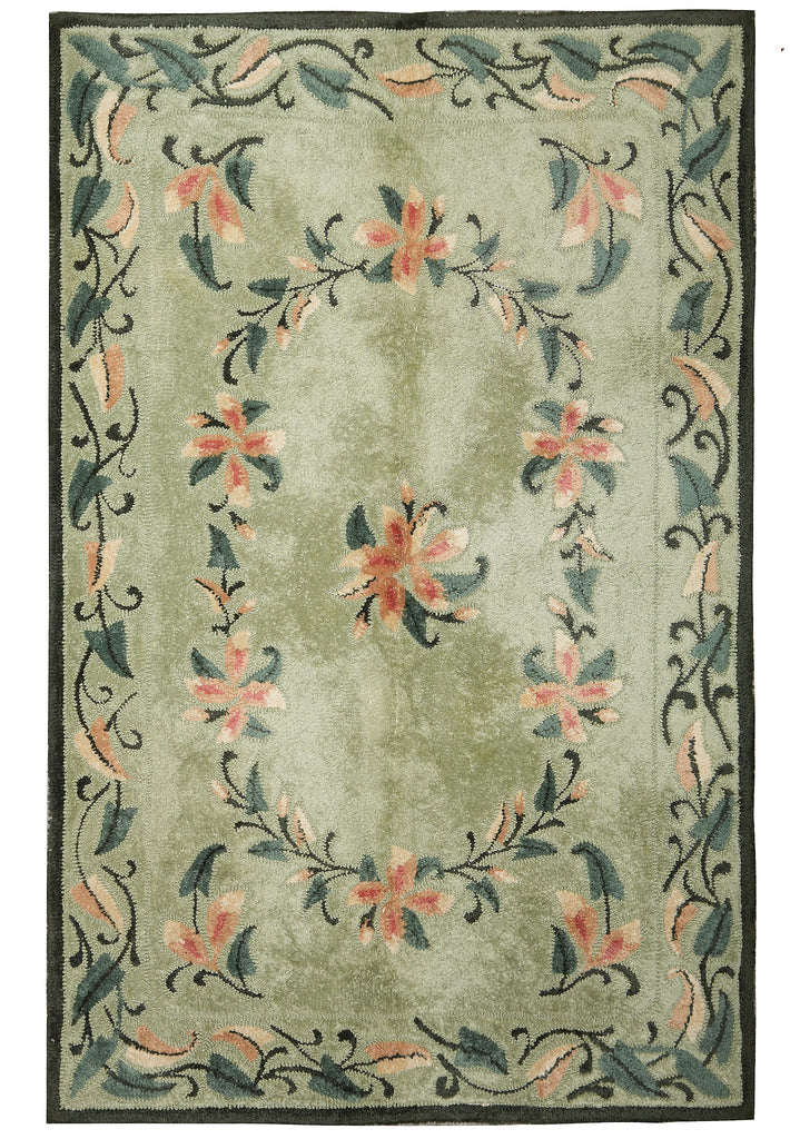 5.8 x 8.8 Green French Aubusson Hooked Rug #PIX-1195