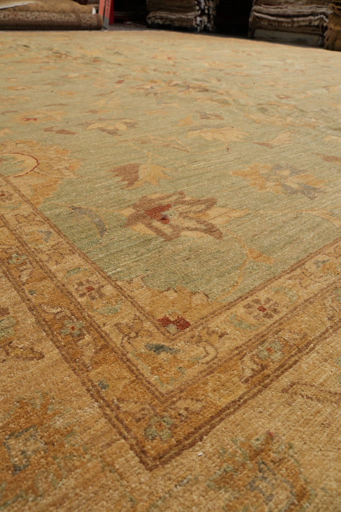 16.10 x 19.7 Large Squarish Zigler Chobi Peshawar Rug Light Green #PIX-15425