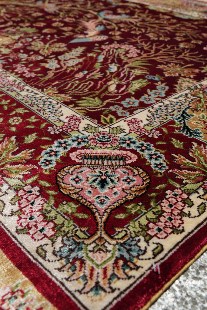 4 x 3  Scenery Trees Birds Deers Bamboo Silk Rug #PIX-59156