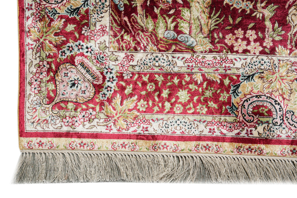 4 x 3  Scenery Trees Birds Deers Bamboo Silk Rug #PIX-59156