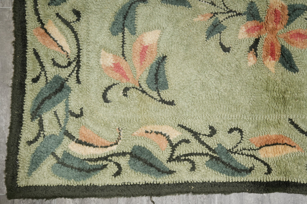 5.8 x 8.8 Green French Aubusson Hooked Rug #PIX-1195