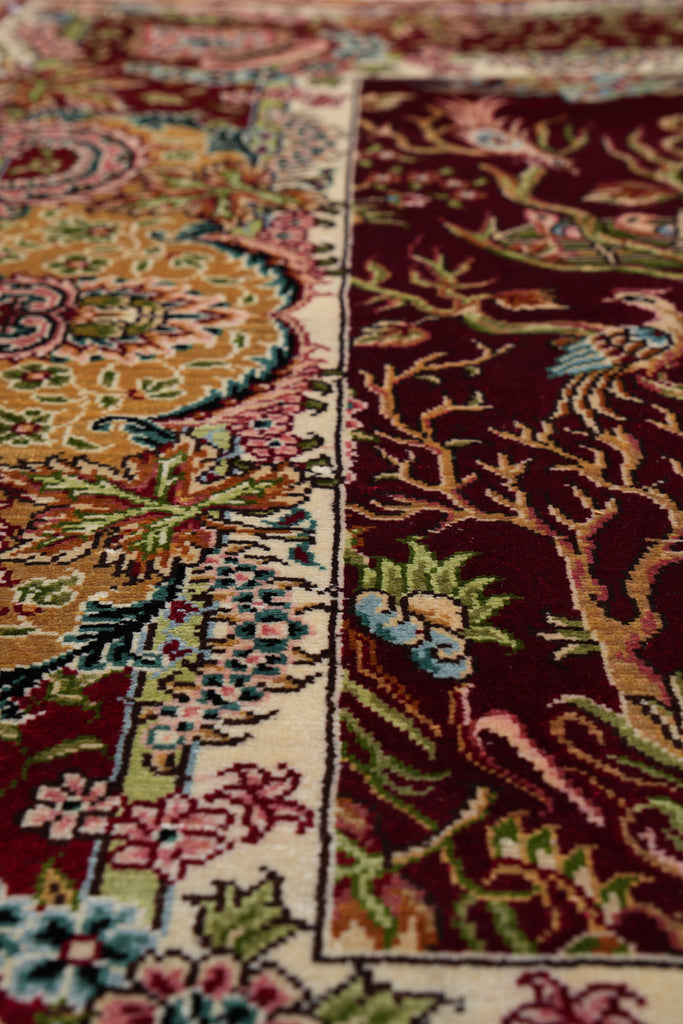 4 x 3  Scenery Trees Birds Deers Bamboo Silk Rug #PIX-59156
