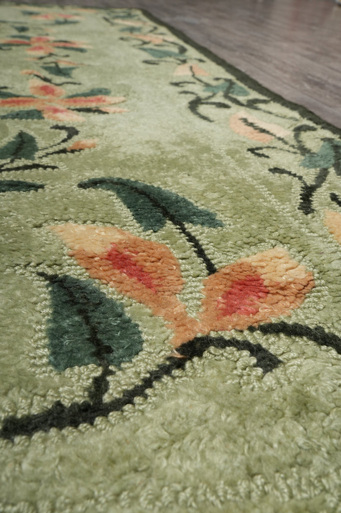 5.8 x 8.8 Green French Aubusson Hooked Rug #PIX-1195