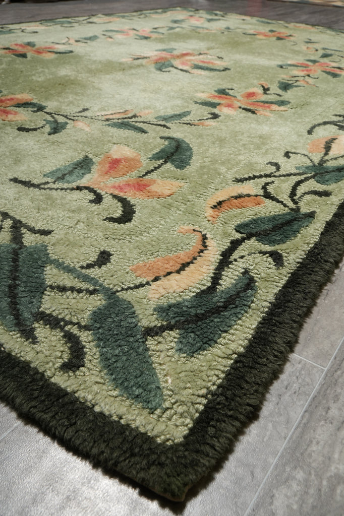 5.8 x 8.8 Green French Aubusson Hooked Rug #PIX-1195