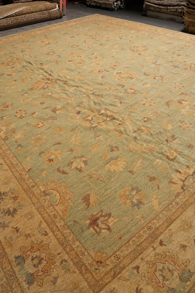 16.10 x 19.7 Large Squarish Zigler Chobi Peshawar Rug Light Green #PIX-15425