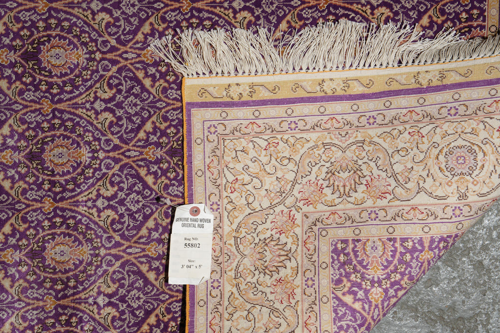 3.4 x 5 Hereke Pattern Purple Bamboo Silk Rug #PIX-55802