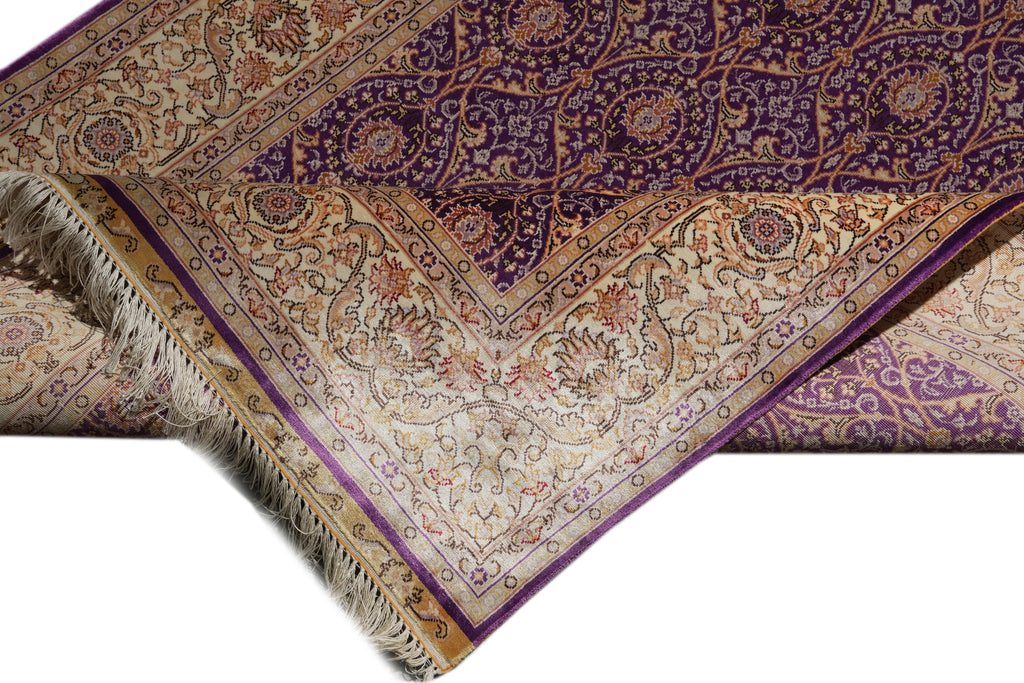 3.4 x 5 Hereke Pattern Purple Bamboo Silk Rug #PIX-55802