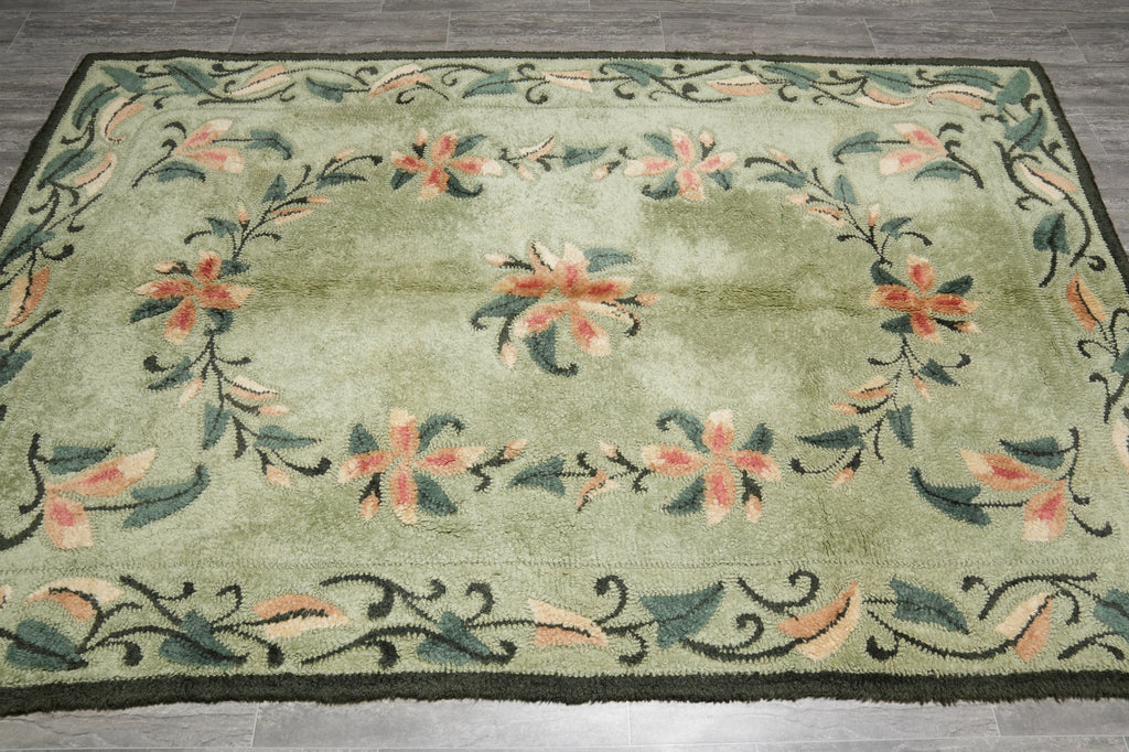 5.8 x 8.8 Green French Aubusson Hooked Rug #PIX-1195