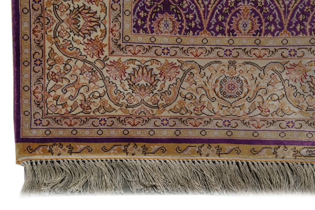3.4 x 5 Hereke Pattern Purple Bamboo Silk Rug #PIX-55802