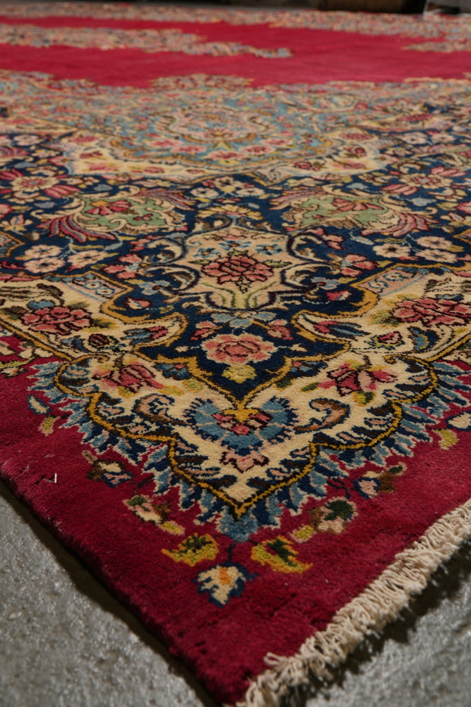 13 x 21 Semi- Antique Persian Kerman Rug Open Red Field #PIX-778
