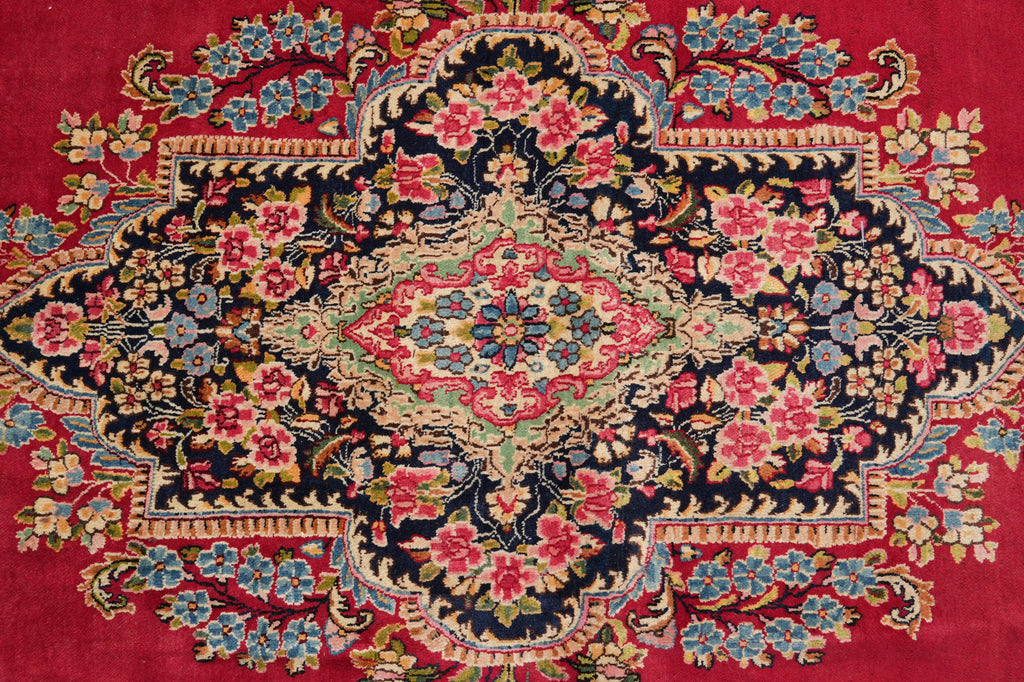 13 x 21 Semi- Antique Persian Kerman Rug Open Red Field #PIX-778