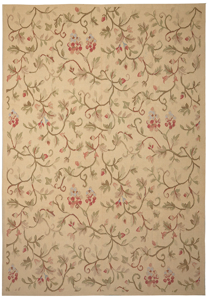 9 x 12.9 Flat Weave Rug Handmade French Country Floral #PIX-14908
