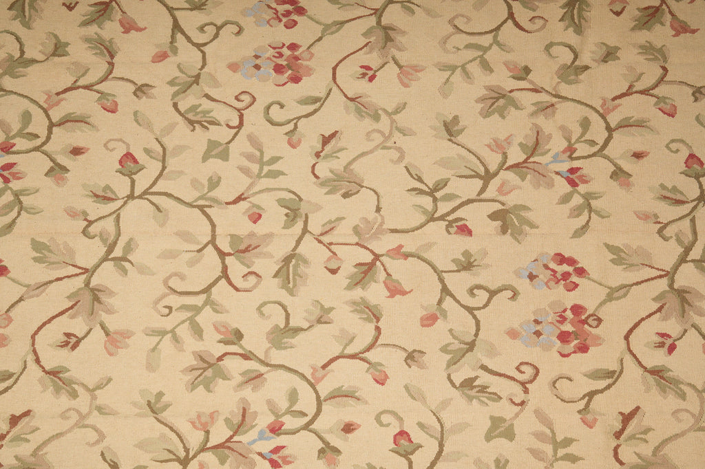 9 x 12.9 Flat Weave Rug Handmade French Country Floral #PIX-14908