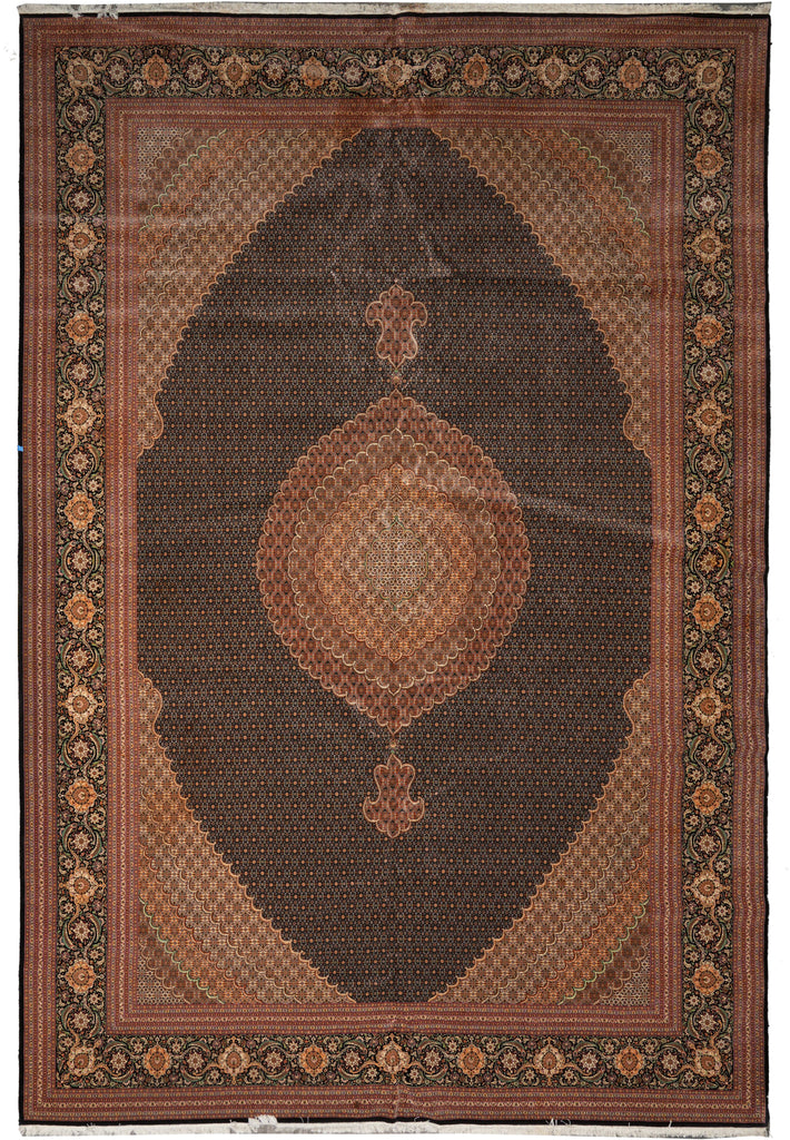 13.2 x 19.4 High end Quality Persian Tabriz Mahi Rug 400 KPSI Black