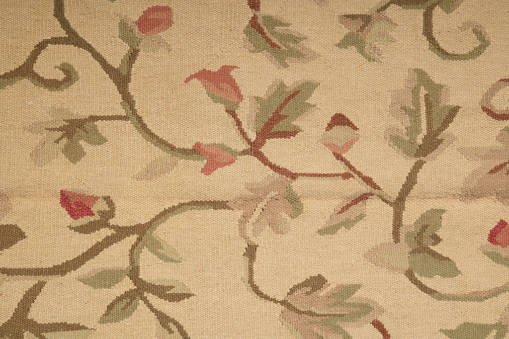 9 x 12.9 Flat Weave Rug Handmade French Country Floral #PIX-14908