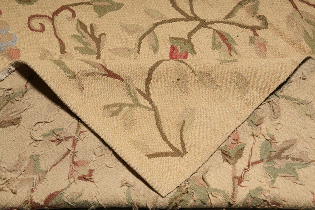 9 x 12.9 Flat Weave Rug Handmade French Country Floral #PIX-14908