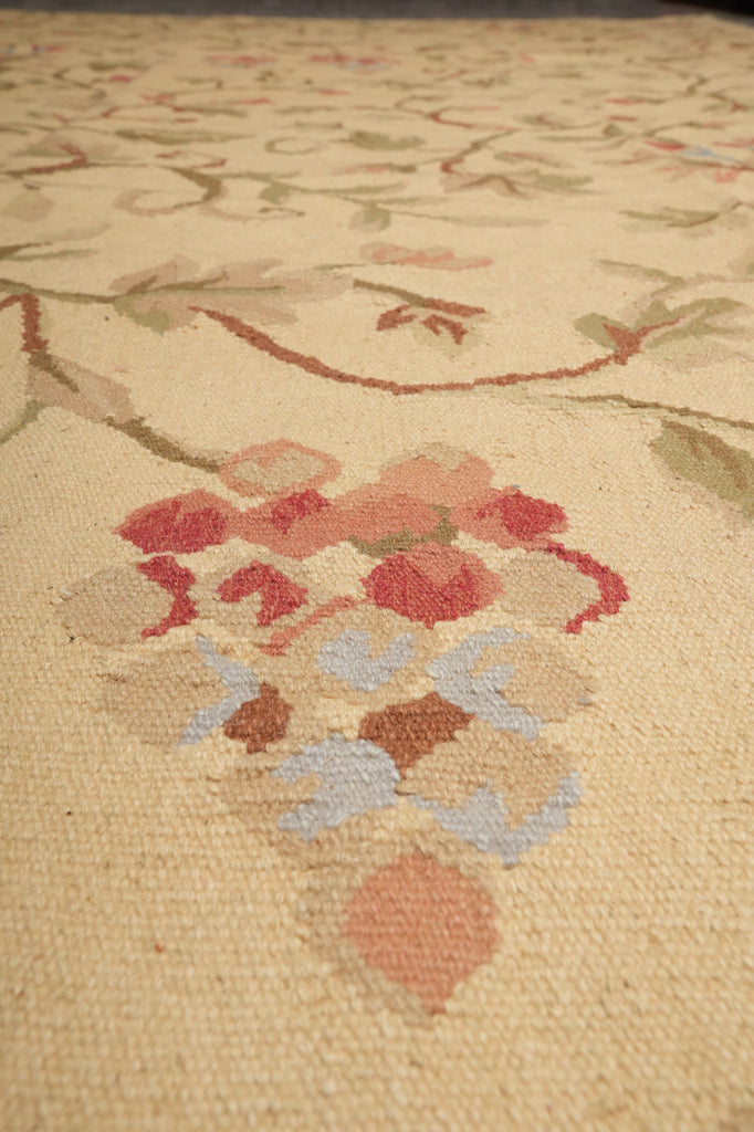 9 x 12.9 Flat Weave Rug Handmade French Country Floral #PIX-14908