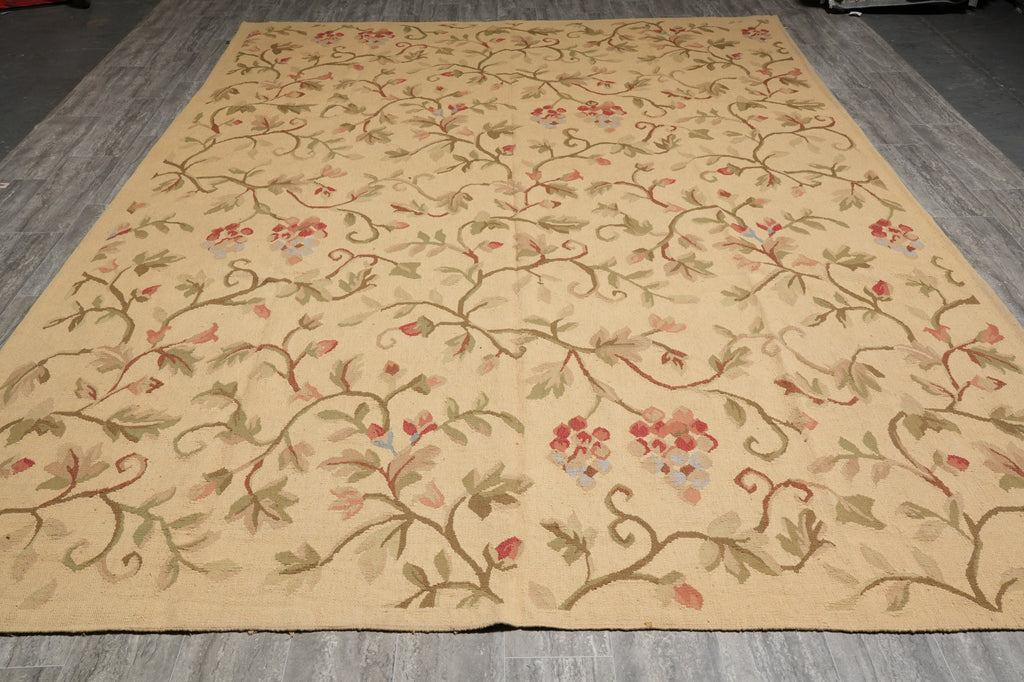 9 x 12.9 Flat Weave Rug Handmade French Country Floral #PIX-14908