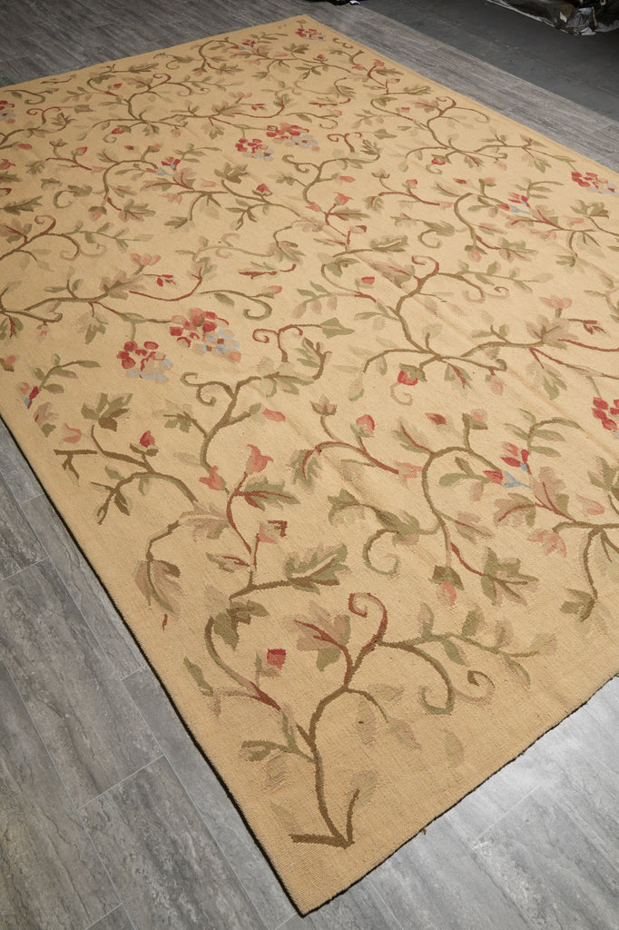 9 x 12.9 Flat Weave Rug Handmade French Country Floral #PIX-14908