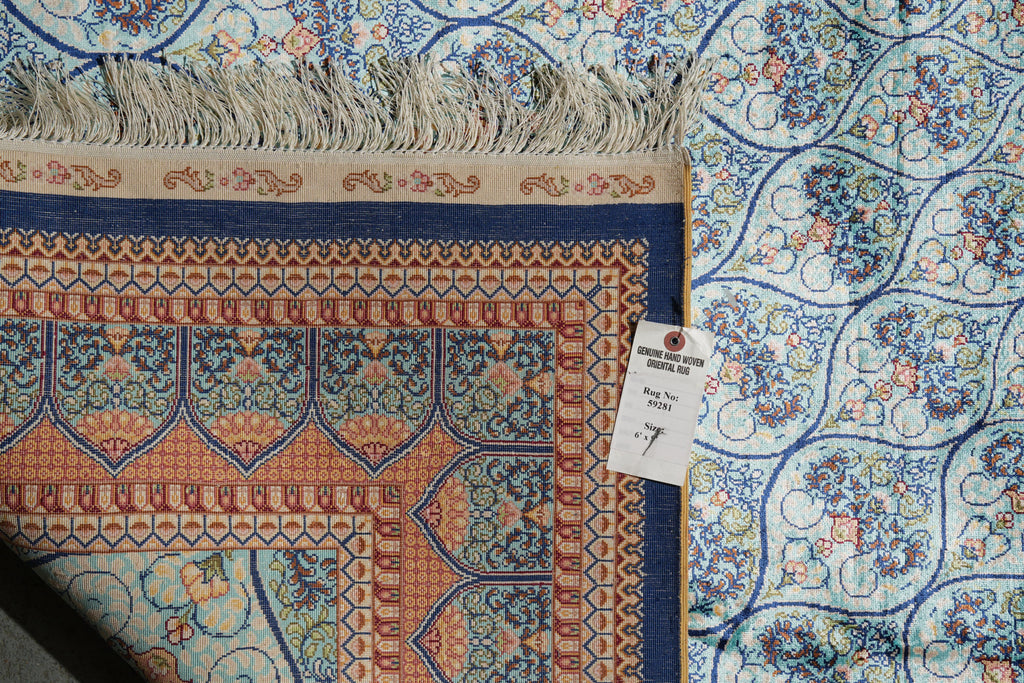 6 x 9 Silk Rug Turquoise Dom #PIX-59281