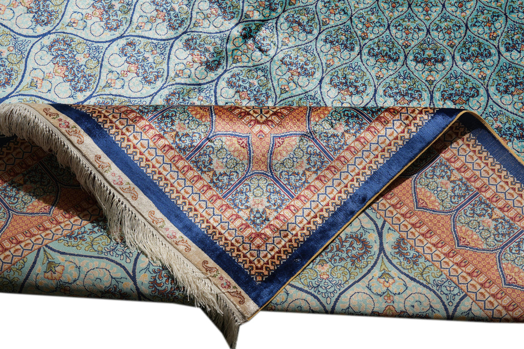 6 x 9 Silk Rug Turquoise Dom #PIX-59281